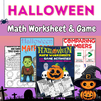 Preview of Halloween / October Math Worksheets and Game Activities 3rd Grade