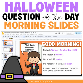 Preview of Halloween | October | Question of the Day & Morning Message Slides