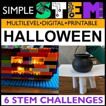 Preview of Halloween & October STEM Challenges Witch Five Pumpkins Spider 7 Fall Activities
