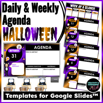 Preview of Halloween October Spooky Daily & Weekly Agenda Templates for Google Slides™