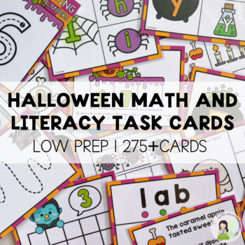 Preview of Halloween October Task Cards Math and Literacy (LOW-PREP)