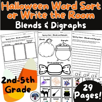 Preview of Halloween October Word Work with Blends and Digraphs Write The Room or Word Sort