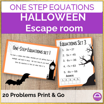 Preview of Halloween One Step Equations Math Activity | Printable Escape Room