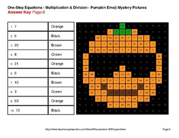 halloween one step equations multiplication division mystery pictures