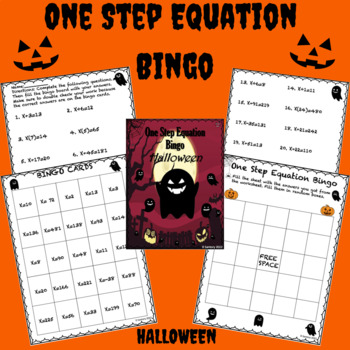 Preview of Halloween One Step Equations Worksheet | Bingo | 6th Grade Math Activity