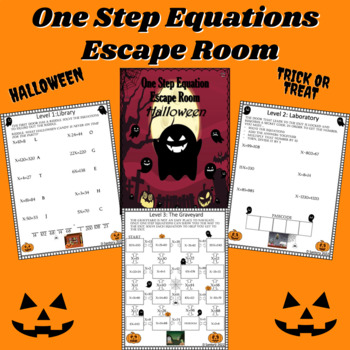 Preview of Halloween One Step Equations Worksheet | Escape Room | 6th Grade Math Activity