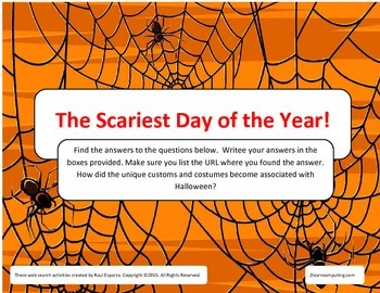 Preview of Halloween Web Search for Teens Fillable PDF for Print, TpT Digital Activity