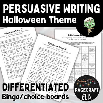 Preview of Halloween Opinion Writing Activity | Bingo Choice Boards | Trick or Treat