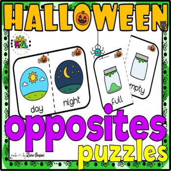 Preview of Halloween Opposite Antonyms Puzzles And Worksheets Pack 1st Grade