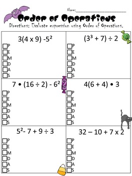 Preview of Halloween Order of Operations Practice Sheet