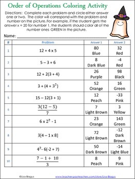 Halloween Order of Operations Coloring Activity | TpT