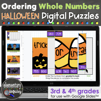 Preview of Halloween Ordering Whole Numbers Puzzles Digital Math Google Slides™ Activities