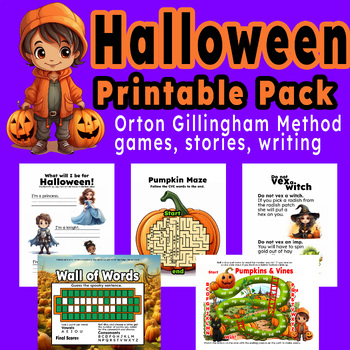 Preview of Halloween Orton Gillingham Activity Pack - K-3rd grade printable worksheets