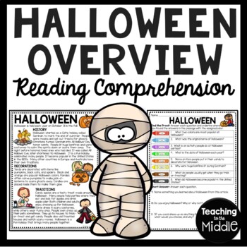 Preview of Halloween Overview Reading Comprehension Worksheet Close Reading Worksheet
