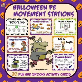 Preview of Halloween PE Movement Stations- 20 "Fun and Spooky" Activity Cards