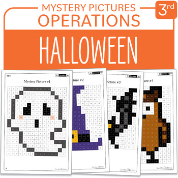 Preview of Halloween Math Activity Math Mystery Pictures Grade 3 Multiplications Divisions