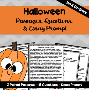 Preview of Halloween Paired Passages with Questions & Essay Prompt - 5th & 6th Grade