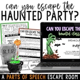 Halloween Parts of Speech Escape Room for ELA - Grammar Review