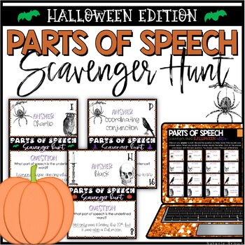 Preview of Halloween Parts of Speech Scavenger Hunt Loop | Printable & Digital