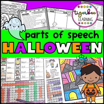 Preview of Halloween Parts of speech word search mad libs and color by code