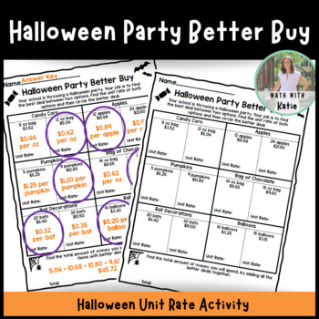 Preview of Halloween Party Better Buy | Halloween Unit Rate Activity