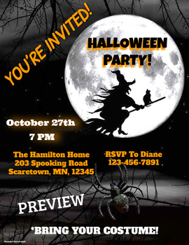 Preview of Halloween Party Invitations THREE templates EDIT ON GOOGLE SLIDES