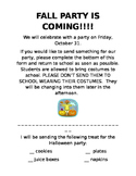 Halloween Party - Note home- Fall party - editable