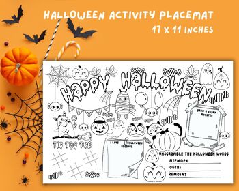 Preview of Halloween Party Placemat for kids  | Printable Halloween Activity Placemat