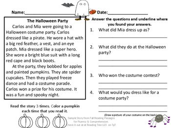 Preview of Halloween Party Reading Passage