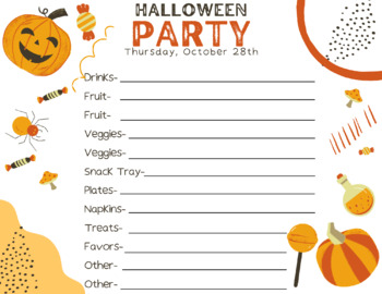Preview of Halloween Party Sign-Up Sheet! 