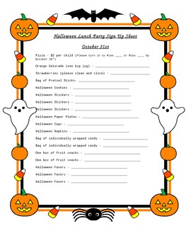 Halloween party sign up sheet