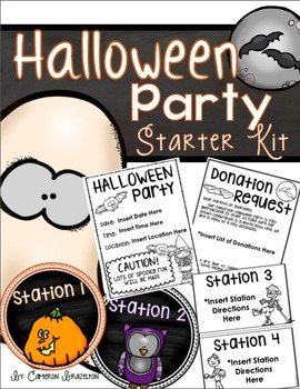 Preview of Halloween Party Starter Pack Templates, Forms and Stations EDITABLE