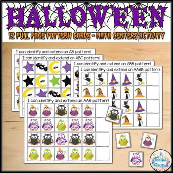 Preview of Halloween Pattern Cards October Math Centers Activities {Printable and Digital}