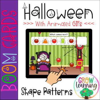 Preview of Halloween Patterns BOOM Cards™️ Pre-K Math Centers - with GIFs - Spider Shapes