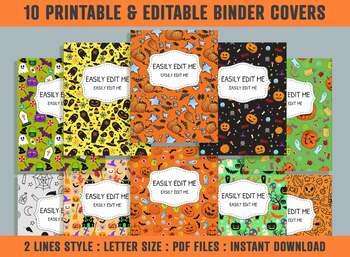 Preview of Halloween Patterns Binder Cover, 10 Printable & Editable Binder Covers+Spines