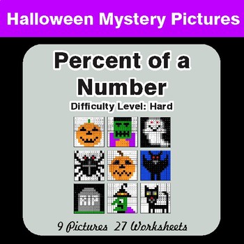 Halloween:  Percent of a number - Color-By-Number Math Mystery Pictures