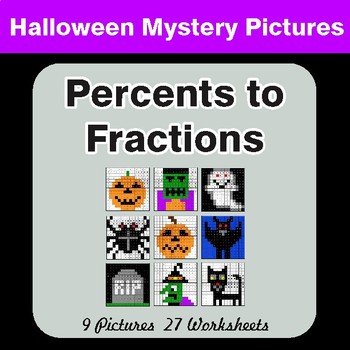 Halloween:  Percents to Fractions - Color-By-Number Math Mystery Pictures