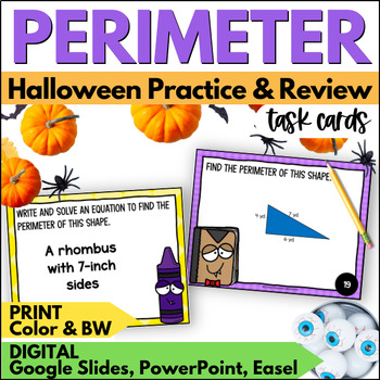 Preview of Halloween Perimeter Task Cards - October Math Practice and Review Activity