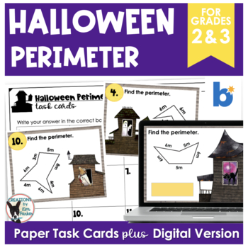 Preview of Halloween Perimeter Task Cards | Printable and Boom Cards