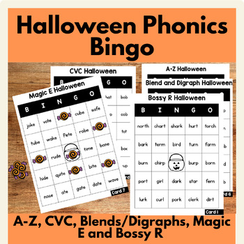 Preview of Halloween Phonics Bingo Game and Activity for Literacy Centers in Grades K-2