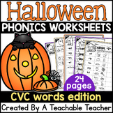 Halloween Phonics CVC Words Worksheets with Short Vowels