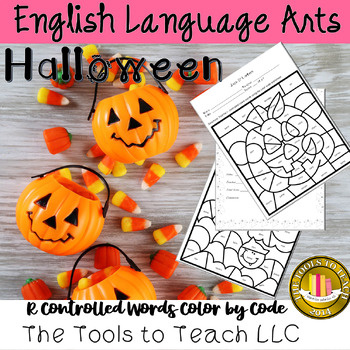 Preview of Halloween Color by Code R Controlled Words Phonics Worksheets No Prep