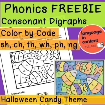 Preview of Halloween Phonics FREEBIE Color by Code | Consonant Digraphs | SH TH CH NG WH PH