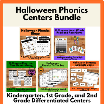 Preview of Halloween Phonics Games Bundle , Differentiated Literacy Centers/Activities K-2