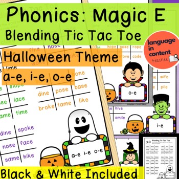 Preview of Halloween Phonics Silent E Magic E Tic Tac Toe Game 