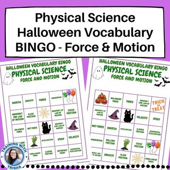 Preview of Halloween - Physical Science Force and Motion Vocabulary BINGO