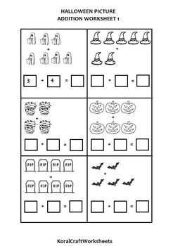 Preview of Halloween Picture Addition Worksheet