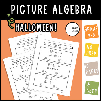 Preview of Halloween Picture Algebra Puzzle Worksheets for Grades 3 4 and 5