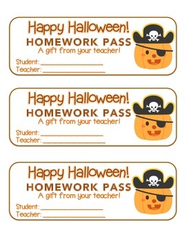 Preview of Halloween Pirate Pumpkin Homework Pass! Halloween Pirate FUN! (color)