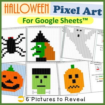 Preview of Halloween Pixel Art Fill Color Activities for Google Sheets ™
